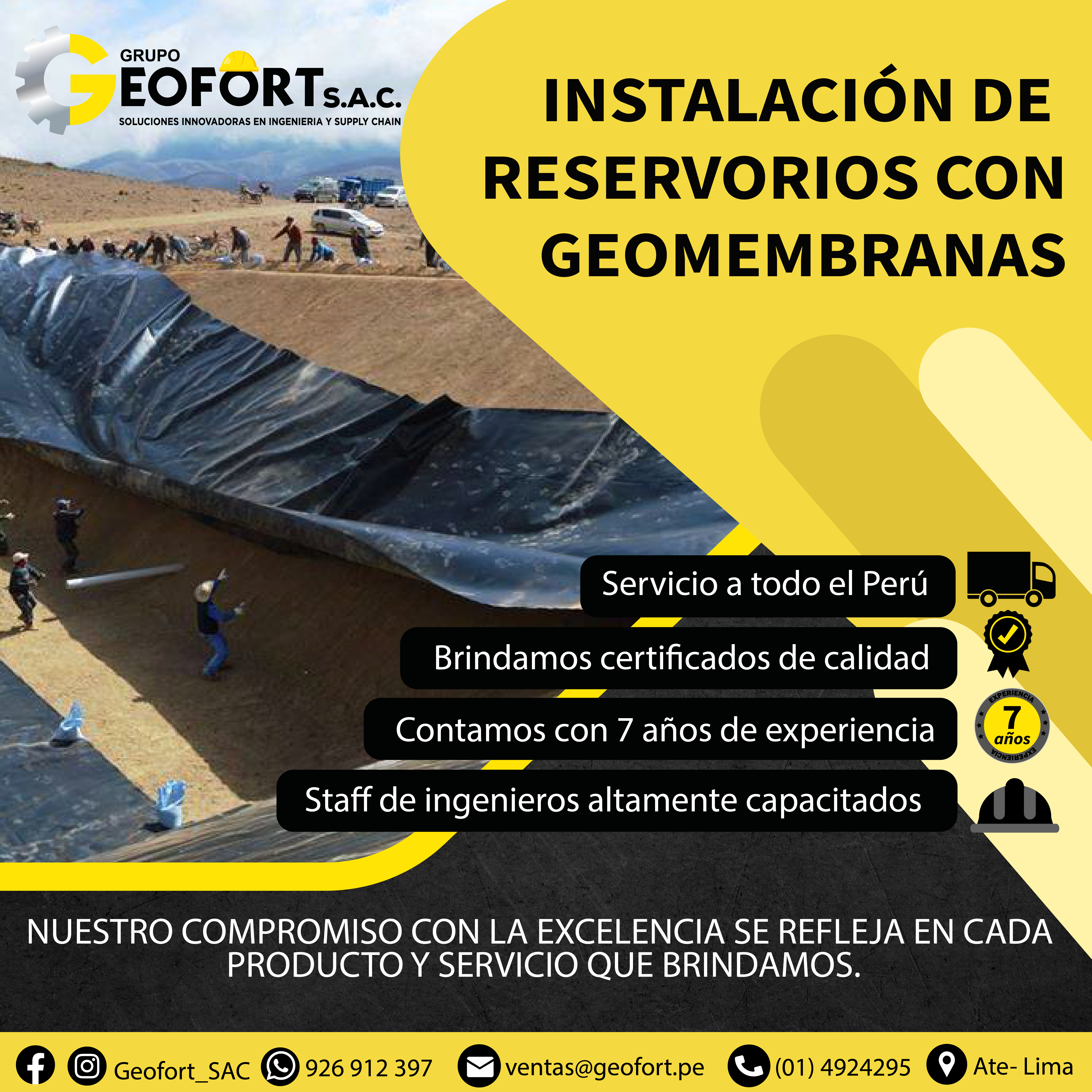 INSTALACION DE GEOMEMBRANA PARA RESERVORIOS EN TODO EL PERU , GEOFORT